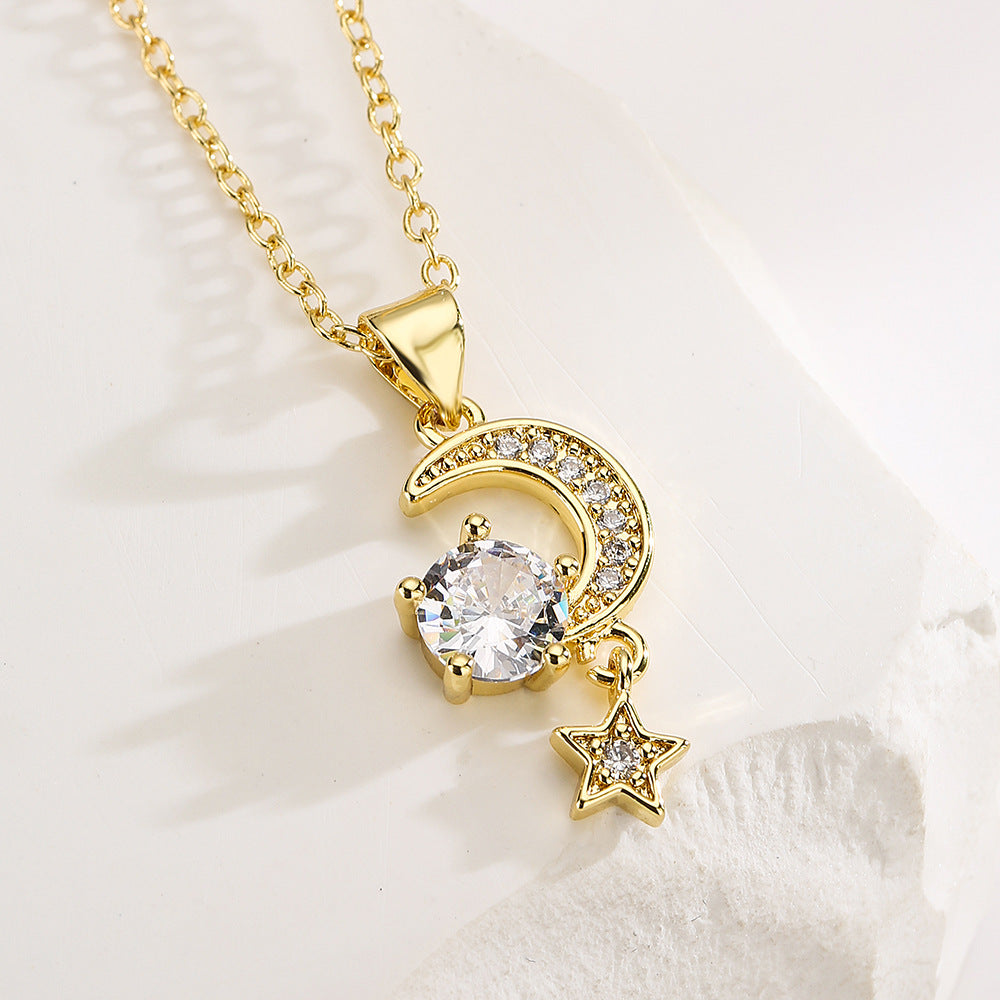 Wholesale Gold Plated Zircon Sun Moon Star Copper Necklaces